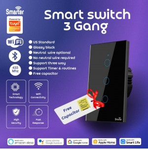 Smart switch 3 gang wifi + BLE + rf433 touch black