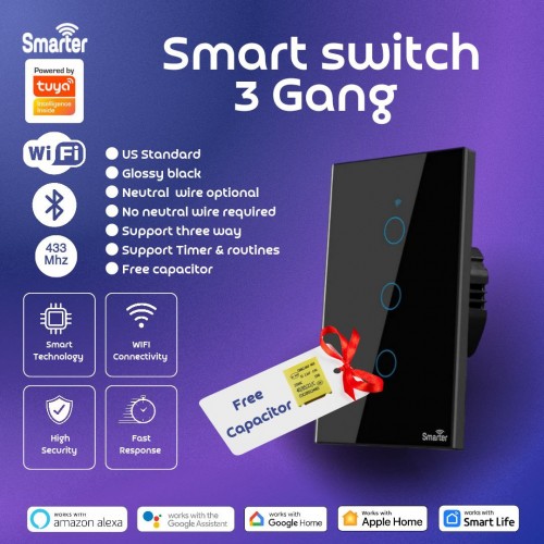 Smart switch 3 gang wifi + BLE + rf433 touch black