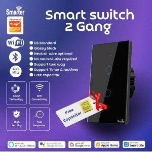 Smart switch 2 gang wifi + BLE + rf433 touch black