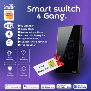 Smart switch 4 gang wifi + BLE + rf433 touch black